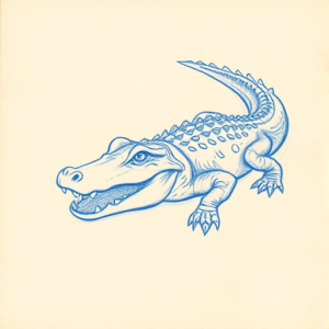 Rough Blue Pencil Sketch Alligator Tattoo