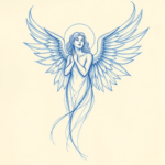 Rough Blue Pencil Sketch Angel Tattoo