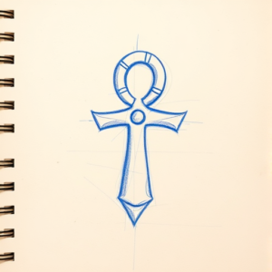Rough Blue Pencil Sketch Ankh Tattoo