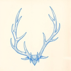 Rough Blue Pencil Sketch Antler Tattoo