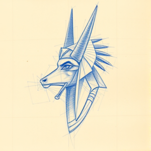 Rough Blue Pencil Sketch Anubis Tattoo