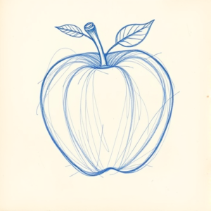 Rough Blue Pencil Sketch Apple Tattoo