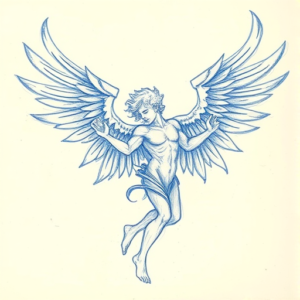Rough Blue Pencil Sketch Archangel Tattoo