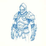 Rough Blue Pencil Sketch Armor Tattoo
