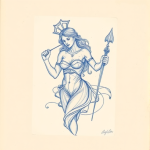 Rough Blue Pencil Sketch Artemis Tattoo