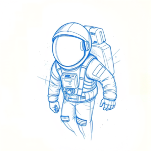 Rough Blue Pencil Sketch Astronaut Tattoo