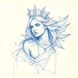 Rough Blue Pencil Sketch Athena Tattoo