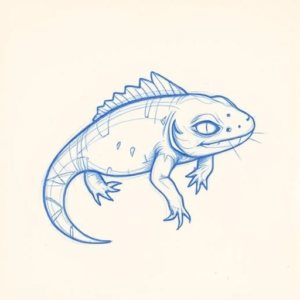 Rough Blue Pencil Sketch Axolotl Tattoo