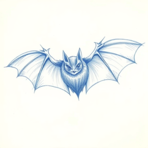 Rough Blue Pencil Sketch Bat Tattoo