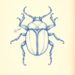 Rough Blue Pencil Sketch Beetle Tattoo