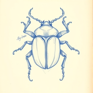 Rough Blue Pencil Sketch Beetle Tattoo