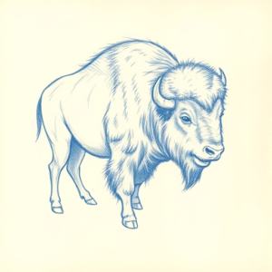 Rough Blue Pencil Sketch Bison Tattoo