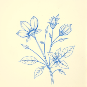 Rough Blue Pencil Sketch Botanical Tattoo