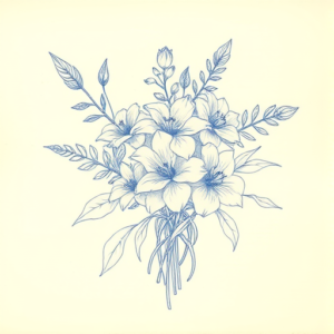 Rough Blue Pencil Sketch Bouquet Tattoo