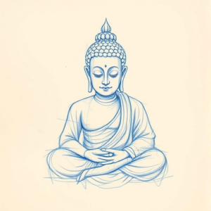 Rough Blue Pencil Sketch Buddha Tattoo