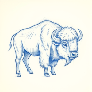 Rough Blue Pencil Sketch Buffalo Tattoo