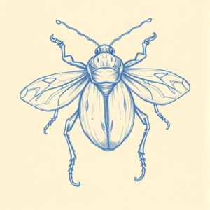 Rough Blue Pencil Sketch Bug Tattoo