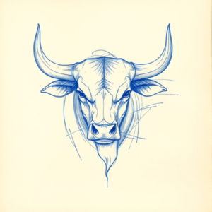Rough Blue Pencil Sketch Bull Tattoo