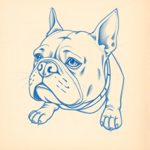 Rough Blue Pencil Sketch Bulldog Tattoo