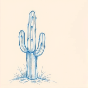 Rough Blue Pencil Sketch Cactus Tattoo