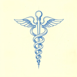 Rough Blue Pencil Sketch Caduceus Tattoo