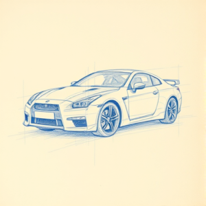 Rough Blue Pencil Sketch Car Tattoo