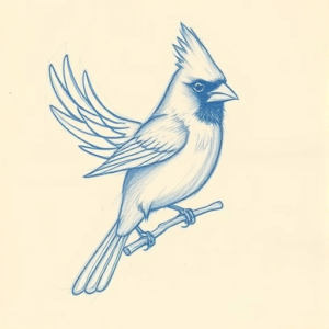 Rough Blue Pencil Sketch Cardinal Tattoo