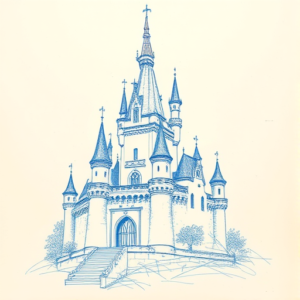 Rough Blue Pencil Sketch Castle Tattoo