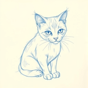 Rough Blue Pencil Sketch Cat Tattoo