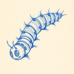 Rough Blue Pencil Sketch Caterpillar Tattoo