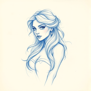 Rough Blue Pencil Sketch Catrina Tattoo