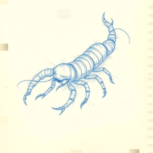 Rough Blue Pencil Sketch Centipede Tattoo