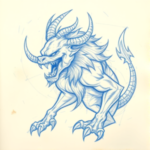 Rough Blue Pencil Sketch Cerberus Tattoo