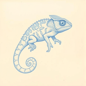 Rough Blue Pencil Sketch Chameleon Tattoo