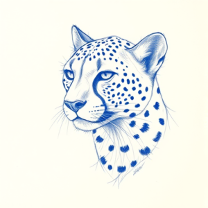 Rough Blue Pencil Sketch Cheetah Tattoo
