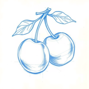 Rough Blue Pencil Sketch Cherry Tattoo