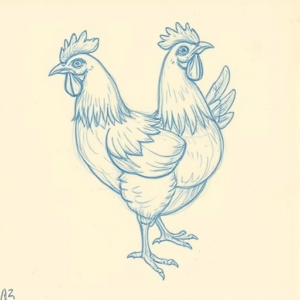 Rough Blue Pencil Sketch Chicken Tattoo
