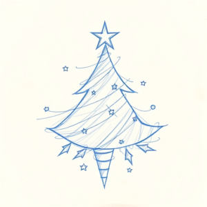 Rough Blue Pencil Sketch Christmas Tattoo