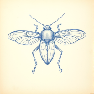 Rough Blue Pencil Sketch Cicada Tattoo