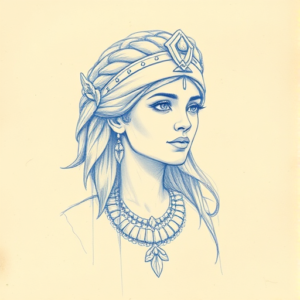 Rough Blue Pencil Sketch Cleopatra Tattoo