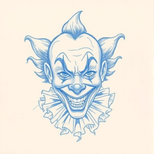 Rough Blue Pencil Sketch Clown Tattoo