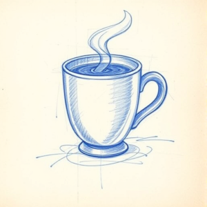 Rough Blue Pencil Sketch Coffee Tattoo