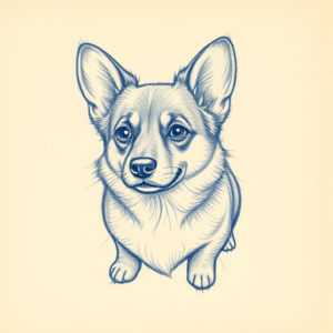 Rough Blue Pencil Sketch Corgi Tattoo