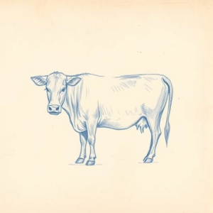 Rough Blue Pencil Sketch Cow Tattoo