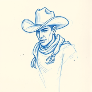 Rough Blue Pencil Sketch Cowboy Tattoo