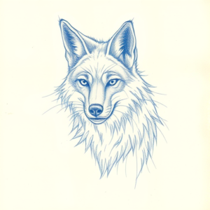 Rough Blue Pencil Sketch Coyote Tattoo