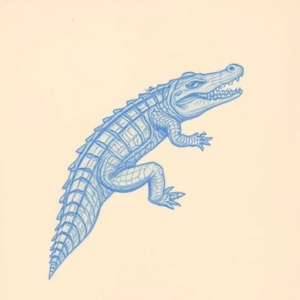 Rough Blue Pencil Sketch Crocodile Tattoo