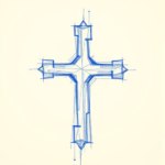Rough Blue Pencil Sketch Cross Tattoo