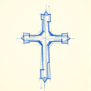 Rough Blue Pencil Sketch Cross Tattoo