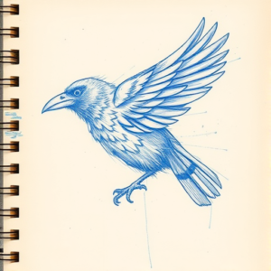 Rough Blue Pencil Sketch Crow Tattoo